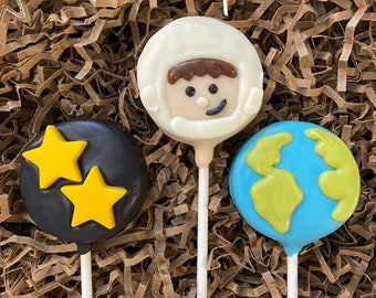 Space themed Oreo cookie pops / space party favor / chocolate covered Oreo / one dozen (12)