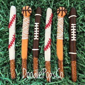 Sports pretzel rods / sports party favor / football party  / basketball party / baseball party / sports party / one dozen (12)