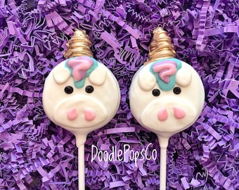 Unicorn Oreo cookie pops / birthday party favor / baby shower / chocolate covered Oreo / one dozen (12)