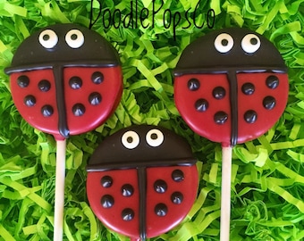 Ladybug Oreo cookie pops / party favor / girls birthday / baby shower / one dozen (12)