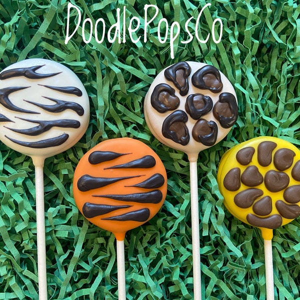 Animal print Oreo cookie pops / Safari cookie / chocolate covered Oreo/ birthday party favor/ one dozen (12)