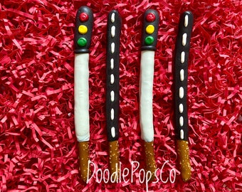 Car themed chocolate covered pretzel rods / kids birthday party favor / one dozen (12)