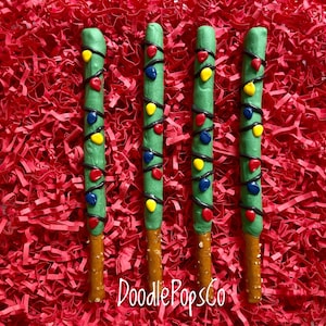 Christmas light pretzel rods / birthday party favor / holiday pretzel rods / chocolate covered pretzel / one dozen (12)