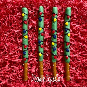 Christmas light pretzel rods / birthday party favor / holiday pretzel rods / chocolate covered pretzel / one dozen 12 image 1