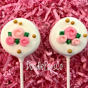 Floral Oreo cookie pops / floral baby shower / baby shower party favor / chocolate covered Oreo / one dozen (12)