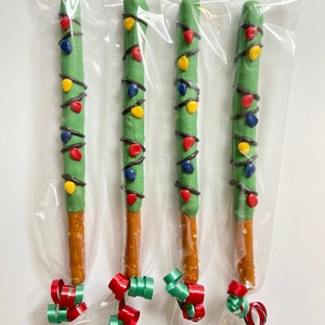 Christmas light pretzel rods / birthday party favor / holiday pretzel rods / chocolate covered pretzel / one dozen 12 image 2