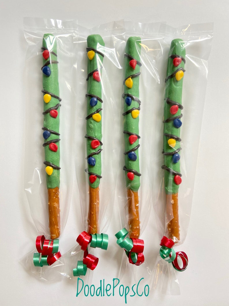 Christmas light pretzel rods / birthday party favor / holiday pretzel rods / chocolate covered pretzel / one dozen 12 image 2