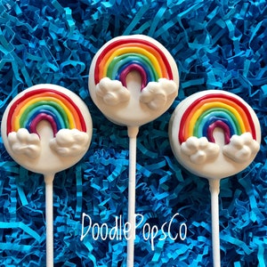 Rainbow Oreo cookie pops / birthday party favor / chocolate covered Oreo / one dozen (12)