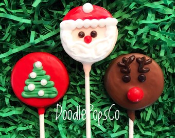 Hoilday Oreo cookie pops / Christmas party favor / chocolate covered Oreo / one dozen (12)