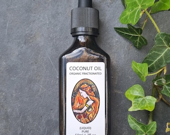 Organic Fractionated Coconut Oil (liquid) 50ml.  Glass pipette bottle