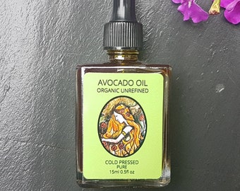 Avocado Oil 100% Organic, Cold Pressed, 15ml Pure. Glass pipette bottle