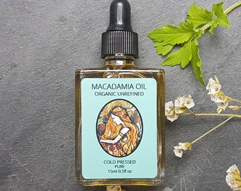 Organic Macadamia, Cold Pressed, Pure 15ml.  Glass pipette bottle