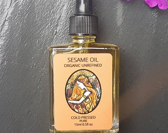 Sesame Oil, Organic Cold Pressed, Unrefined, 15ml. Glass pipette bottle