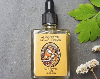Organic Almond Oil, Cold pressed, pure 15ml. Glass pipette bottle