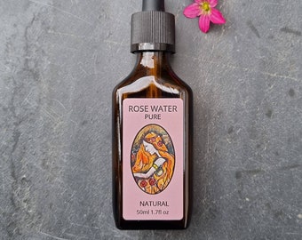 Rose Water 50ml, Glass pipette bottle. Now organic