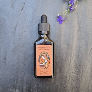 Organic Apricot Kernel Oil, Cold pressed, pure 50ml.  Glass pipette bottle