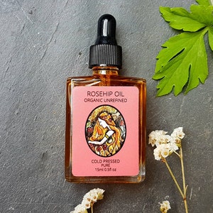 Rosehip Oil 100% Organic, Cold Pressed, Pure 15ml. Glass pipette bottle