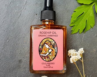 Rosehip Oil 100% Organic, Cold Pressed, Pure 15ml. Glass pipette bottle