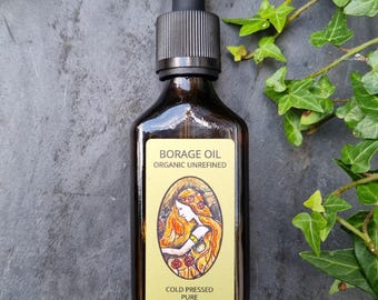 Organic Borage  Oil, Cold pressed, pure 50ml. Glass pipette bottle
