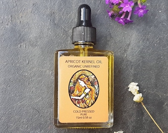 Organic Apricot Kernel Oil, Cold pressed, pure 15ml. Glass pipette bottle
