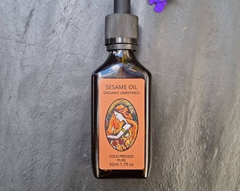 Sesame Oil, Organic Cold Pressed, Unrefined, 50ml.  Glass pipette bottle