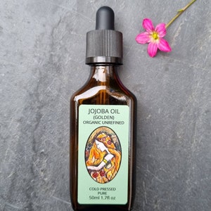 Organic Jojoba oil, cold pressed 50ml NEW SIZE. Glass pipette bottle