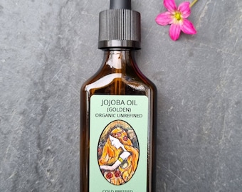 Organic Jojoba oil, cold pressed 50ml NEW SIZE. Glass pipette bottle