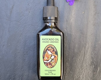 Avocado Oil 100% Organic, Cold Pressed, 50ml Pure. Glass pipette bottle