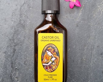 Organic Castor Oil. Cold pressed, pure. 50ml. Glass pipette bottle
