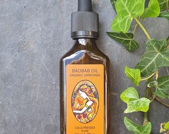 Baobab Oil 100% Organic, Cold Pressed, Pure 50ml.  Glass pipette  bottle