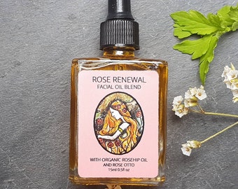 Rose Renewal. Rosehip oil facial serum, antiaging face oil 15ml. Glass pipette bottle ( Bigger size now also available)
