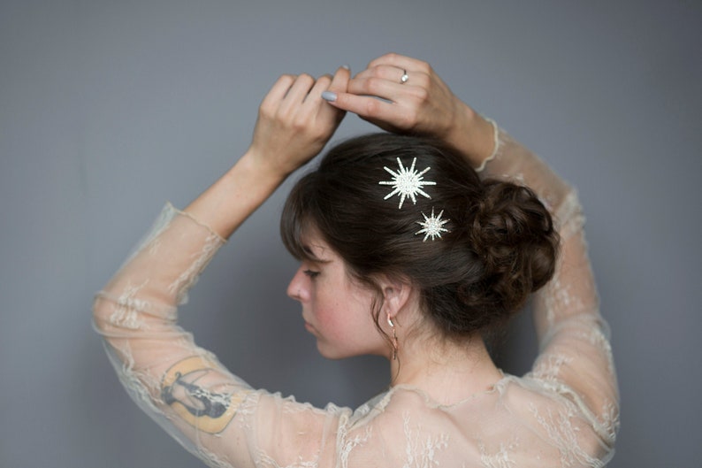 Space bridal hair piece Bridesmaid gift Sparkles rose gold stars hair combs Wedding jewelry set Bride celestial headpiece