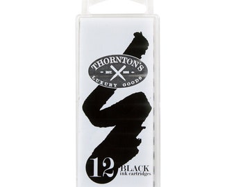 Thornton's Short Standard Fountain Pen Ink Cartridges, Black Ink, Pack of 12