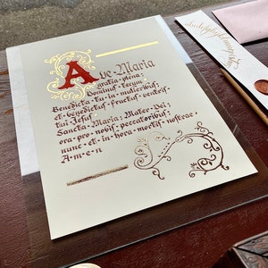 Gebet Ave Maria - Echte, authentische Kalligraphie, handgeschrieben und vergoldet