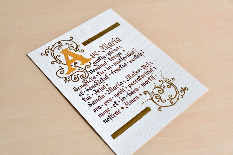 Prayer Ave Maria - Unique, Authentic Calligraphy Artwork, Handwritten ...