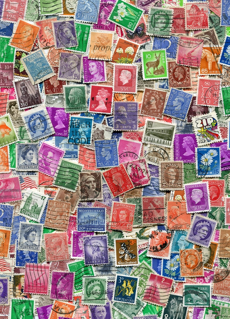 World Wide Small Stamps/ HEAVY POST MARKED/ Bulk Small Stamps/ Etsy