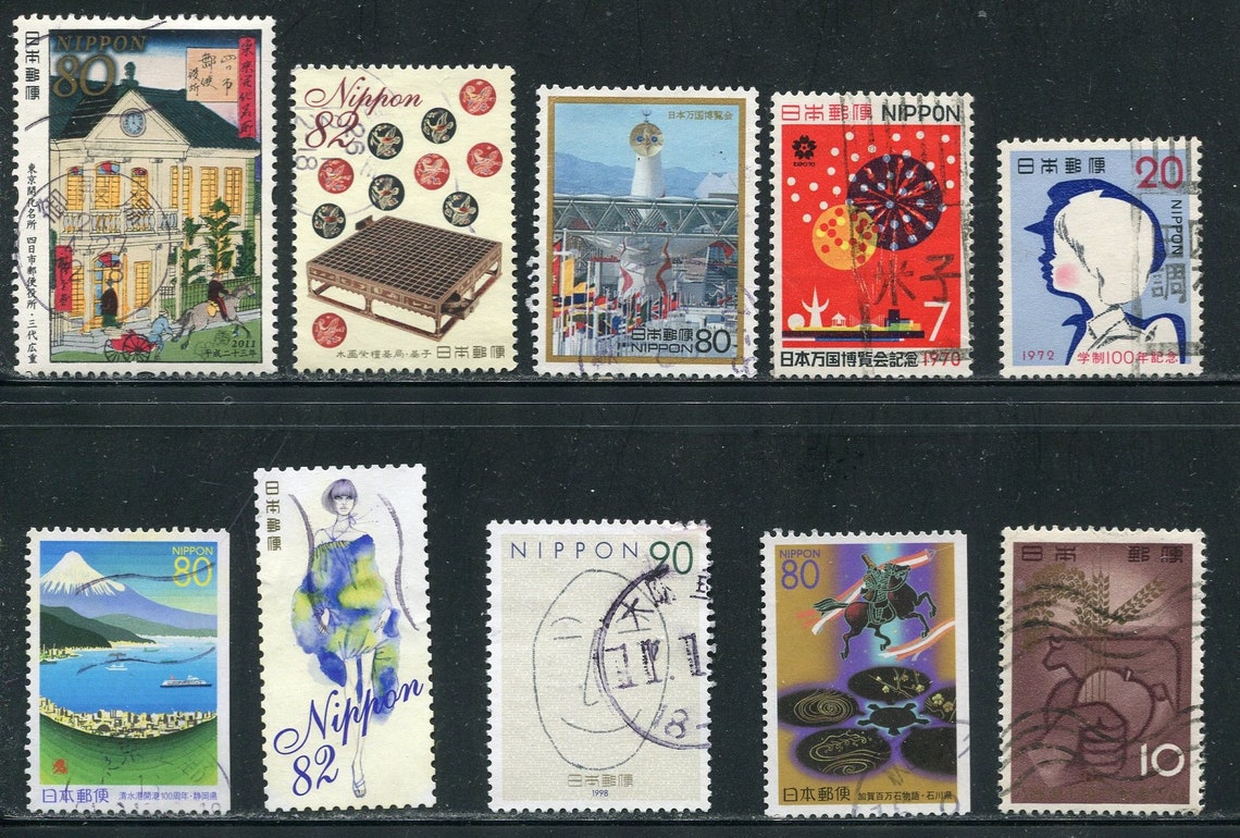 Japanese Stamps / 10 Used Stamps From Japan Etsy