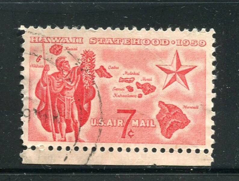 Hawaii Statehood Stamps /50 Single Used Red Stamps/1959 Hawaii Etsy