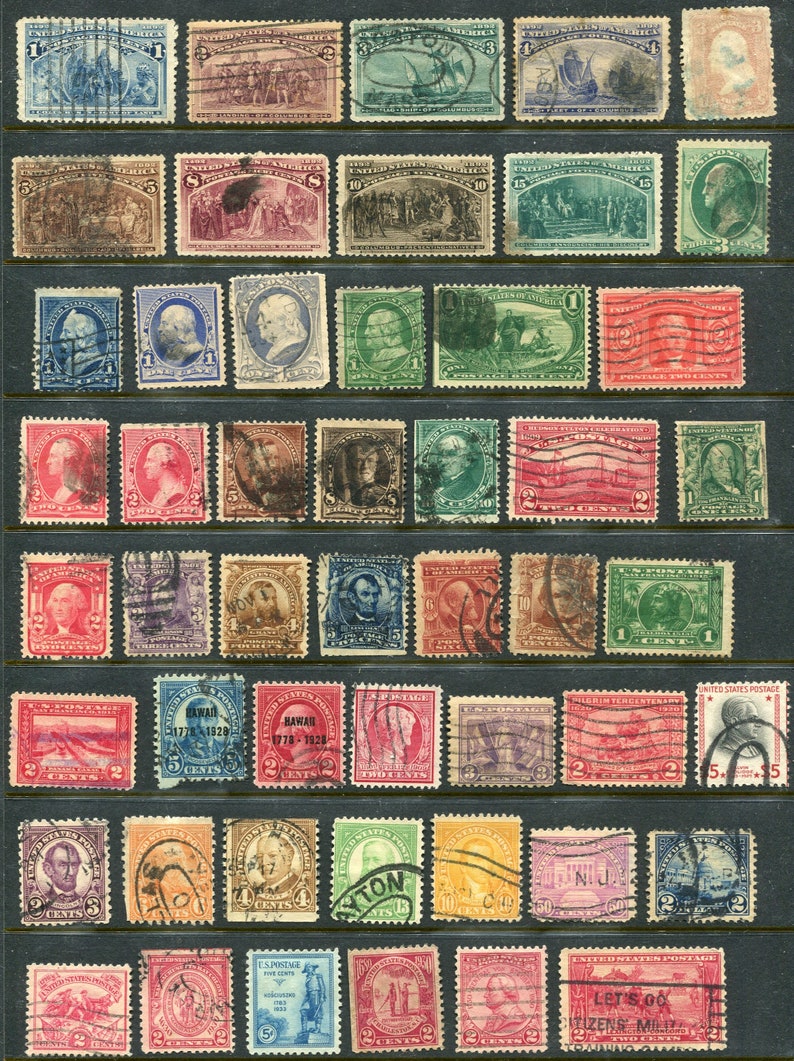 USA Used Stamps Issued From The 1800/'s-1930/'s50 Vintage Stamps Heavy Post Marked And Hinged*