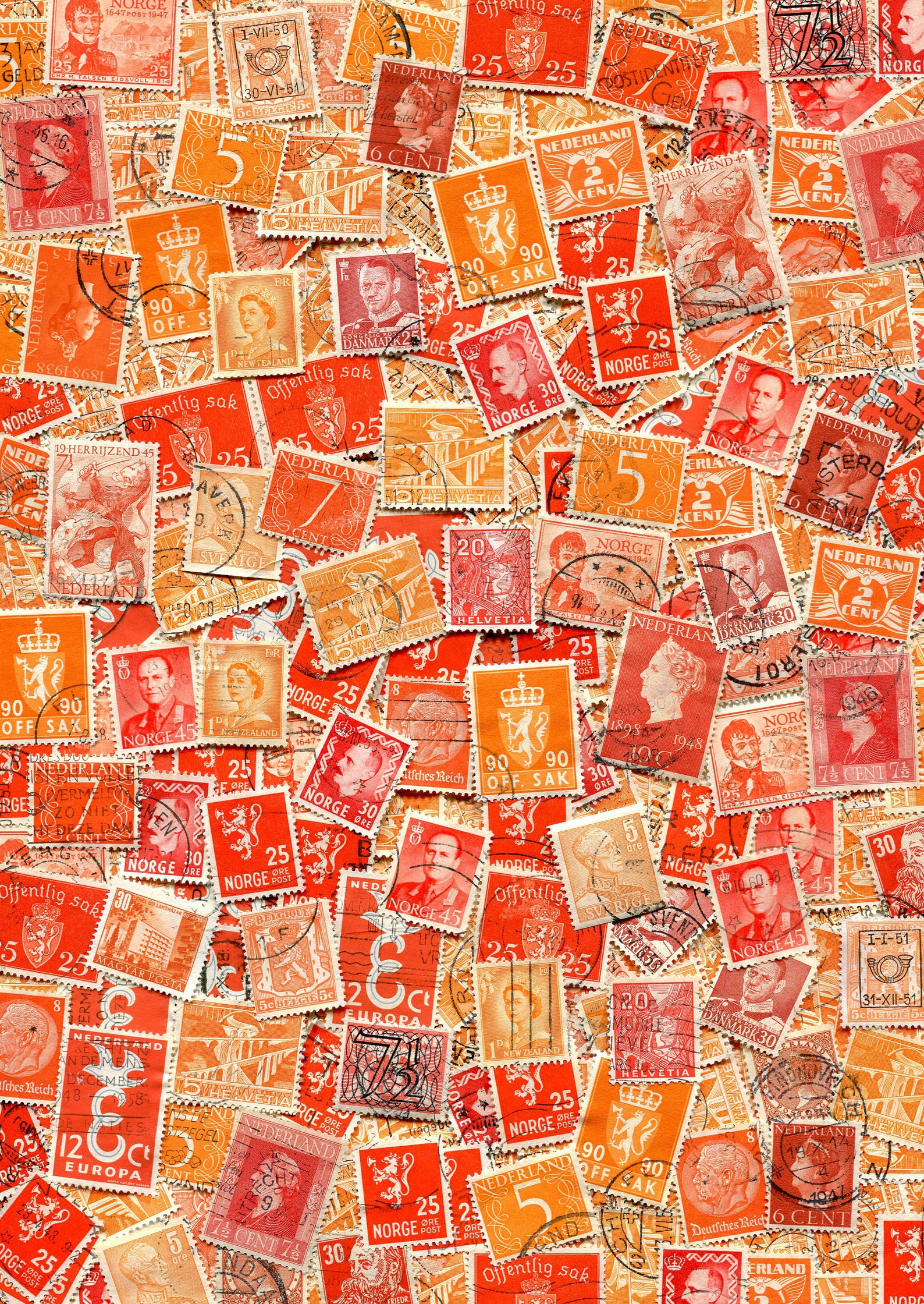 Orange Used Stamps/ 25 Stamps Shades Of Orange Stamps/World Etsy