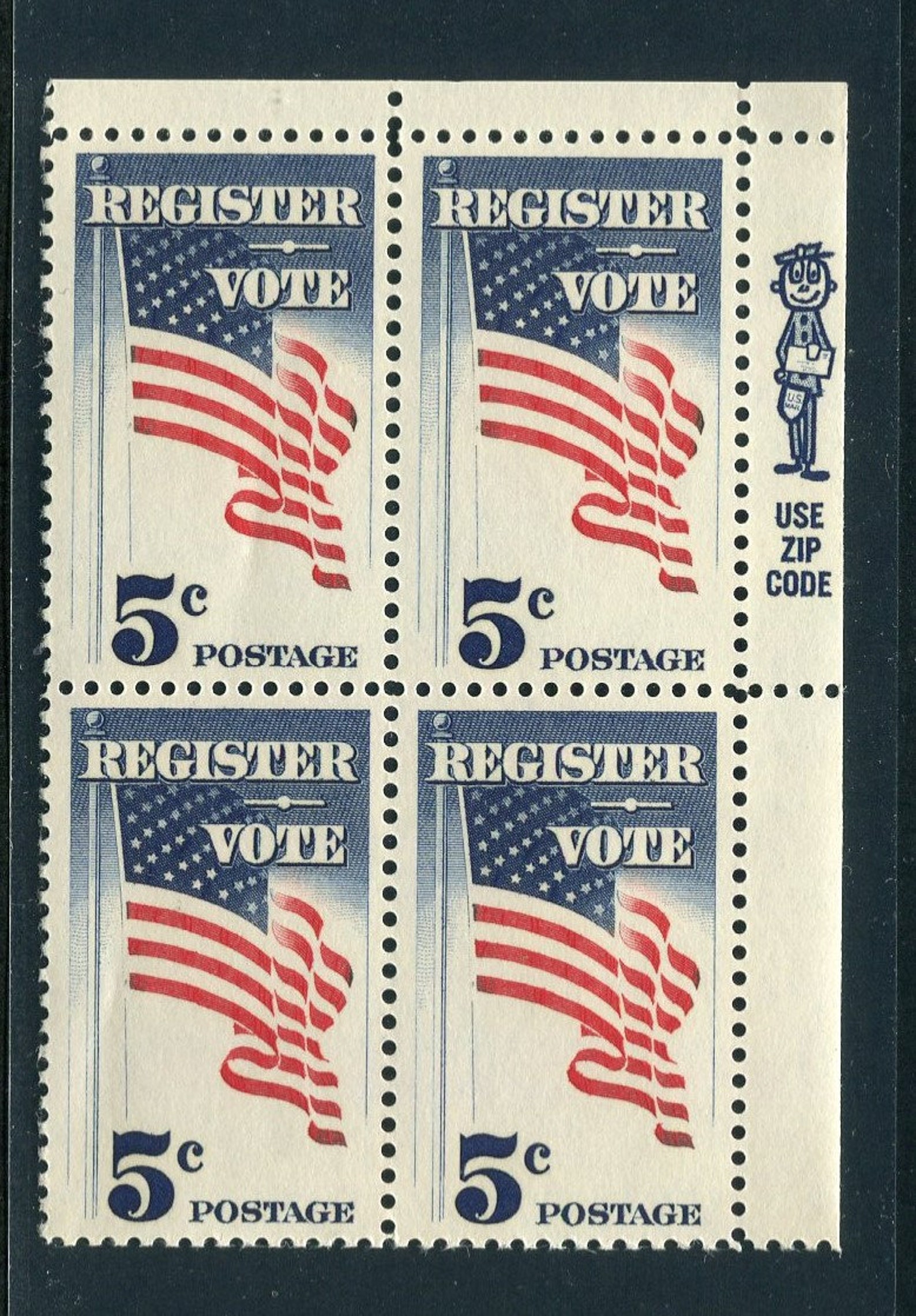 Flag Stamps/Mr Zip With A Block Of 4 Stamps /Featuring Flag Etsy