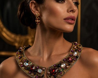 Statement Collar Necklace, Bendable Couture Choker, Handmade Sculptural Jewelry, Luxury Beaded Collar, Wearable Art Necklace