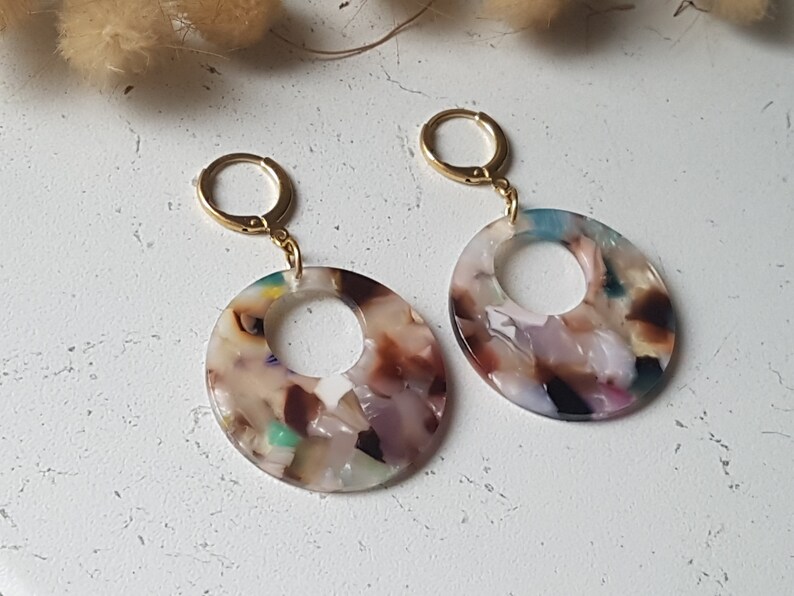 70/'s Pop Art Round Earrings in Cherry tomato red tortoiseshell acetate beige mediterranean blue yellow Portugal mosaic