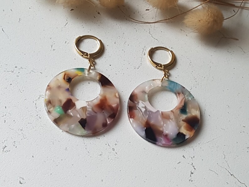 70/'s Pop Art Round Earrings in Cherry tomato red tortoiseshell acetate beige mediterranean blue yellow Portugal mosaic