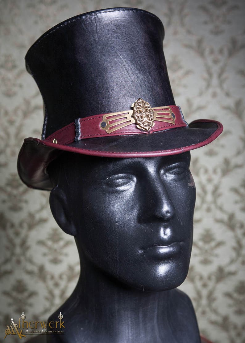 Ornate Leather TopHat black, Size 55-56,5cm, Single Piece image 3