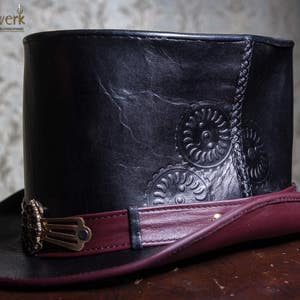 Ornate Leather TopHat black, Size 55-56,5cm, Single Piece image 2