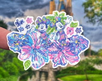 Lilly inspired mickey and Minnie sticker/ mickey and Minnie sticker/ disney sticker/ water bottle sticker/laptop cell phone sticker