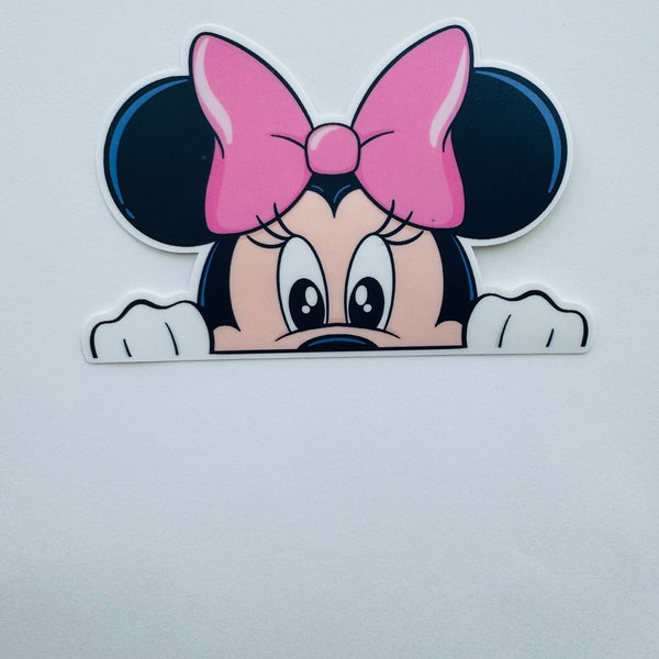 Minnie Mouse peeker car decal/ Minnie peekaboo window number sticker/ disney laptop sticker/ water bottle stickers/ jumbo laptop sticker