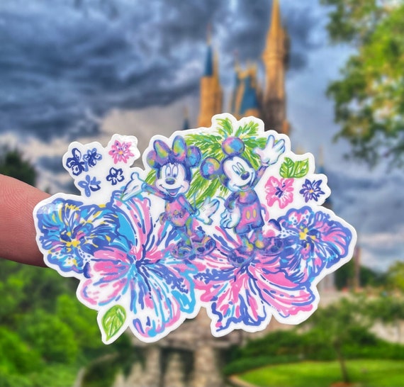 Lilly inspired mickey and Minnie sticker/ mickey and Minnie sticker/ disney sticker/ water bottle sticker/laptop cell phone sticker