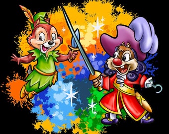 Chip and Dale laptop sticker/ disney sticker/peter pans and Captain Hook sticker/ water bottle/ cell phone/ laptop sticker/